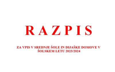Razpis za vpis v srednje šole in dijaške domove