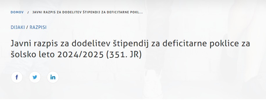 ŠTIPENDIJE ZA DEFICITARNE POKLICE 2024/2025